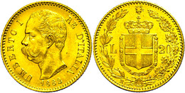 472 20 Lire, Gold, 1882, Umberto I., Fb. 21, Vz.  Vz - Sonstige & Ohne Zuordnung