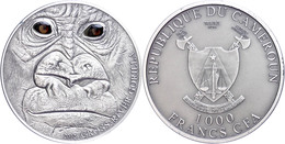 474 1.000 Francs, 2012, Cross River Gorilla, 1 Unze Silber, Antik Finish, Etui Mit OVP Und Zertifikat, St. Auflage Nur 1 - Kameroen