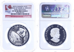 506 20 Dollars, 2015, Unesco, In Slab Der NGC Mit Der Bewertung PF70 Ultra Cameo, Early Releases, Flag Label. - Canada