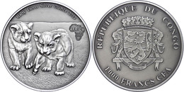 518 1.000 Francs, 2013, Africa - Babylöwen, 1 Unzen Silber, Antik Finish, In Kapsel Mit Zertifikat, St. Auflage Nur 2.00 - Congo (Democratic Republic 1964-70)