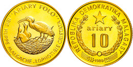 530 10 Ariary, Gold, 1988, Mähnenibis, 9,22g Fein, KM 16, In Kapsel, Mit WWF-Zertifikat, PP. Auflage 5000 Stück.  PP - Sonstige & Ohne Zuordnung