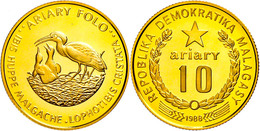 530 10 Ariary, Gold, 1988, Mähnenibis, 9,22g Fein, KM 16, In Kapsel, Mit WWF-Zertifikat, PP. Auflage 5000 Stück.  PP - Andere & Zonder Classificatie