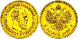 608 5 Rubel, Gold, 1886, Alexander III., St. Petersburg, Fb. 168, Kl. Rf., Vz.  Ss - Russland