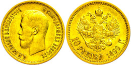 609 10 Rubel, Gold, 1899, Nikolaus II., St. Petersburg, Fb. 179, Kl. Rf., Ss.  Ss - Russland