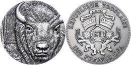 639 1.500 Francs, 2012, Bison D Europe, 2 Unzen Silber, Antik Finish, Steine, In Kapsel Mit Zertifikat, St. Auflage Nur  - Togo