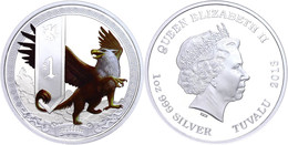 644 1 Dollar, 2013, Griffin, 1 Unze Silber, Coloriert, Etui Mit OVP Und Zertifikat, PP. Auflage Nur 5.000 Stück.  PP - Tuvalu