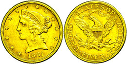 652 5 Dollars, Gold, 1881, Philadelphia, Fb. 143, Kl. Rf., Ss+. - Sonstige & Ohne Zuordnung