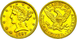 655 5 Dollars, Gold, 1897, Philadelphia, Fb. 143, Ss+. - Andere & Zonder Classificatie