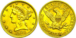 658 5 Dollars, Gold, 1901, Philadelphia, Fb. 143, Wz. Rf., Ss.  Ss - Andere & Zonder Classificatie