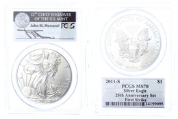 664 1 Dollar, 2011, S, Silver Eagle, In Slab Der PCGS Mit Der Bewertung MS70, 25. Jubiläum Set, First Strike, John M. Me - Sonstige & Ohne Zuordnung