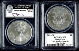 666 1 Dollar, 2011, W, Silver Eagle, In Slab Der PCGS Mit Der Bewertung MS70, 25. Jubiläum Set, First Strike, John M. Me - Andere & Zonder Classificatie