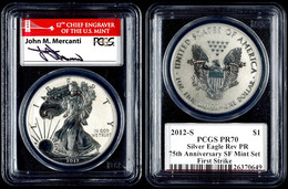 676 1 Dollar, 2012, S, Silver Eagle, In Slab Der PCGS Mit Der Bewertung PR70DCAM, 75. Jahrestag SF Mint Set, Reverse Pro - Andere & Zonder Classificatie