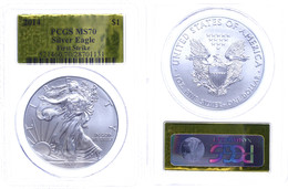 724 1 Dollar, 2014, Silver Eagle, In Slab Der PCGS Mit Der Bewertung MS70, First Strike, Gold Foil Label. - Other & Unclassified