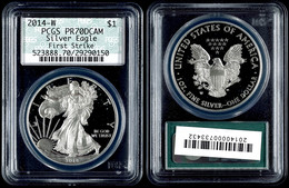 727 1 Dollar, 2014, W, Silver Eagle, In Slab Der PCGS Mit Der Bewertung MS70, First Strike, Grünes Retro Label. - Andere & Zonder Classificatie