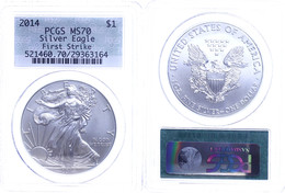 746 Dollar, 2014, Silver Eagle, In Slab Der PCGS Mit Der Bewertung MS70, First Strike, Grünes Retro Label. - Other & Unclassified