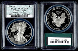 749 Dollar, 2014, W, Silver Eagle, In Slab Der PCGS Mit Der Bewertung MS70, First Strike, Grünes Retro Label. - Andere & Zonder Classificatie