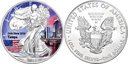 753 1 Dollar, 2015 (Fehlprägung, Müsste 2016 Sein), Silver Eagle - Coin Show Tampa 2016, Je 1 Unze Silber, Coloriert, Nu - Other & Unclassified