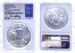 777 1 Dollar, 2016, Silver Eagle, In Slab Der NGC Mit Der Bewertung MS70, First Day Of Issue, Edmund C. Moy Label. - Sonstige & Ohne Zuordnung