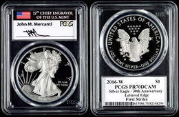 785 1 Dollar, 2016, W, Silver Eagle, In Slab Der PCGS Mit Der Bewertung PR70DCAM, First Strike, Flag Mercanti Label. - Other & Unclassified