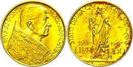 796 100 Lire, Gold, 1933, Pius XI., Fb. 284, Etwas Fleckig, Vz.  Vz - Vaticaanstad