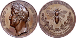896 Frankreich, Louis Philippe I., Kupfermedaille (Dm. Ca. 46mm, Ca. 52,82g), 1847, Von Vatinelle, Bienenzucht. Av: Kopf - Autres & Non Classés