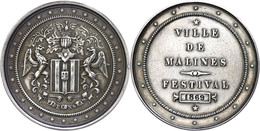 927 Frankreich, Malines, Silbermedaille (Dm. Ca. 46mm, Ca. 29,05g), 1869, Unsigniert. Av: 6 Zeilen Schrift. Rev: Wappen. - Andere & Zonder Classificatie