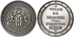 927 Frankreich, Malines, Silbermedaille (Dm. Ca. 46mm, Ca. 29,05g), 1869, Unsigniert. Av: 6 Zeilen Schrift. Rev: Wappen. - Other & Unclassified