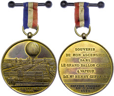 949 Frankreich, Gehenkelte Messingmedaille An Band (Dm. Ca. 51mm, Ca. 60,14g), 1878, Von C. Trotin. Av: Pariser Stadtans - Sonstige & Ohne Zuordnung