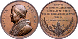 951 Vatikan, Pius IX., Bronzemedaille (Dm. Ca. 51mm, Ca. 64,99g), 1878, Unsigniert. Av: Brustbild Nach Links, Darum Umsc - Other & Unclassified