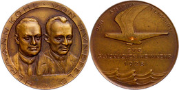 1067 Flug, Bronzemedaille (27,2 G, 40 Mm), 1928, Zur Glücklichen Heimkehr Der Amerika Fliegern Hermann Köhl Und Von Hüne - Other & Unclassified