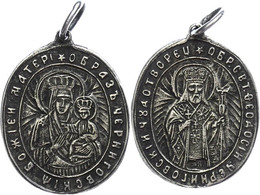 1093 Russland, Silbermedaille Oval (20x23 Mm, 3,1 G), O.J. Wallfahrt, Av: Mutter Gottes, Rev: Priester, Mit Henkel, Vz.  - Other & Unclassified