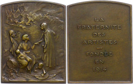 1201 Frankreich, Bronzeplakette (ca. 39,50x31mm, 20,62g), 1914, Von Mercié. Av: Stehende Weibliche Gestalt Im Mantel Vor - Andere & Zonder Classificatie