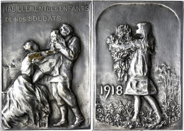 1220 Belgien, Versilberte Bronzeplakette (ca. 66,10x46mm, Ca. 87,28g), 1918, Von G. Charlier. Av: Junges Mädchen Mit Blu - Other & Unclassified