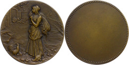 1232 Bronzemedaille (Dm. Ca. 51mm, Ca. 67,71g), O.J., Unsigniert. Av: Stehendes Bauernmädchen Zwischen Hühnern Auf Bauer - Other & Unclassified