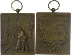1241 Rechteckige, Gehenkelte Bronzeplakette (ca. 57,60x46,10mm, Ca. 68,29g), O.J. Von Hyppolite Lefebvre. Av: Mann Umarm - Other & Unclassified