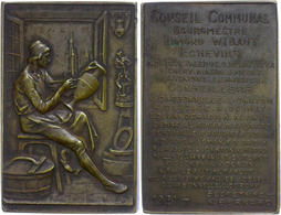 1243 Rechteckige Bronzeplakette (ca. 44,20x29mm, Ca. 23,91g), 1921, Von G. Devreese. Av: Sitzende Männliche Gestalt Beim - Andere & Zonder Classificatie