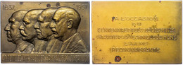 1310 Belgien, Rechteckige Bronzeplakette (ca. 84,10x59,60mm, Ca. 186,52g), 1937, Von G. Jacobs. Av: Vier Brustbilder Nac - Other & Unclassified