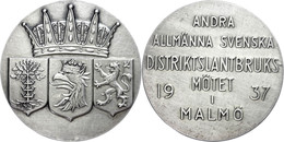 1316 Schweden, Silbermedaille (45 Mm, 39,5 G), 1937, Malmö-Stadt, Av: 3 Wappen Unter Krone, Rev: Schrift, Vz.  Vz - Andere & Zonder Classificatie