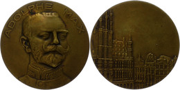 1320 Belgien, Bronzemedaille (Dm. Ca. 65,90mm, Ca. 97,43g), O.J., Unsigniert, Auf Den Bürgermeister Adolphe Max. Av: Büs - Andere & Zonder Classificatie