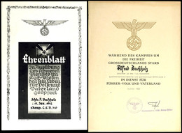 1526 Ehrenblatt Eines Schützen Verstorben Am 17. Jan. 1942 Und "Heldentod"-Urkunde, Beides Zustand II.  II - Documents