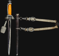 1561 Wehrmacht Heer, Dolch Für Offiziere, Ausführung Mit Orangefarbenem Griff, Versilberte Nickelausführung, Klinge Mit  - Blankwaffen