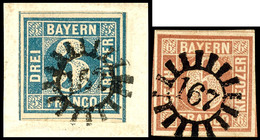 1678 3 Kr. Blau Und 6 Kr. Braun Quadratausgabe, Die 3 Kr. (Platte 1) Auf Briefstück Mit OMR 152 Von Kaufbeuren, Die 6 Kr - Other & Unclassified