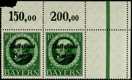 1719 10 Mark Volksstaat Bayern Frühdruck, Waagerechtes Oberrandpaar Mit Rechts Anhängendem Leerfeld Tadellos Postfrisch  - Andere & Zonder Classificatie