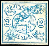 1742 2 Sgr. Lebhaftpreußischblau, Sauber Gestempelt "BRAUNSCHWEIG", Allseits Vollrandig, Unterer Rand Angesetzt Und Hint - Brunswick