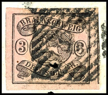 1751 3 Sgr Auf Rosaweiß Auf Briefstück, Zentrisch Gestempelt "8", Allseits Breit Bis überrandig, Rechts Sogar Mit Teil D - Brunswick