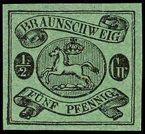 1753 1/2 Gr./5 Pfg Auf Lebhaftgraugrün, Tadellos Postfrisch, Unsigniert, Kabinett, Mi. 100.-, Katalog: 10A ** - Braunschweig