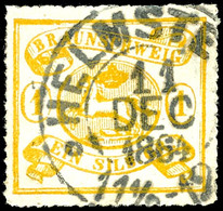 1757 1 Sgr. Lebhaftgelbocker Durchstochen, Zentrisch Gestempelt K2 "HELMSTEDT 11 DEC 1864", Tadellos, Kabinett, Gepr. La - Braunschweig