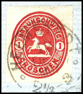 1762 1 Gr. Karmin Mit DKr. HELMSTEDT 12.DEZ.1867 Auf Briefstück, Marke Mit Verschobener Blindprägung (links Sichtbar), U - Brunswick
