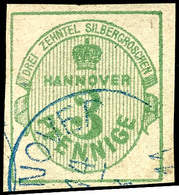 1779 3 Pfg / 3/10 Sgr. Olivgrün, Tadellos Gestempelt K2 "HANNOVER", Allseits Voll- Bis Breitrandig, Kabinett, Gepr. Thie - Hannover