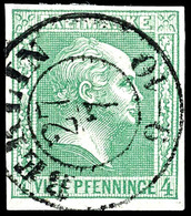 1822 4 Pfg Gelblichgrün, Farbfrisches, Allseits Vollrandiges Luxusstück Mit Zentrisch Klarem K2 "BERLIN", Gepr. Kastaun  - Other & Unclassified